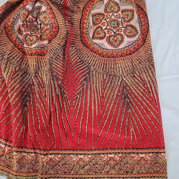 NOS Vintage 70s Boho Gypsy Peasant Skirt, Red Blue Gold Print, Nina Leslie, OS - Picture 6 of 7